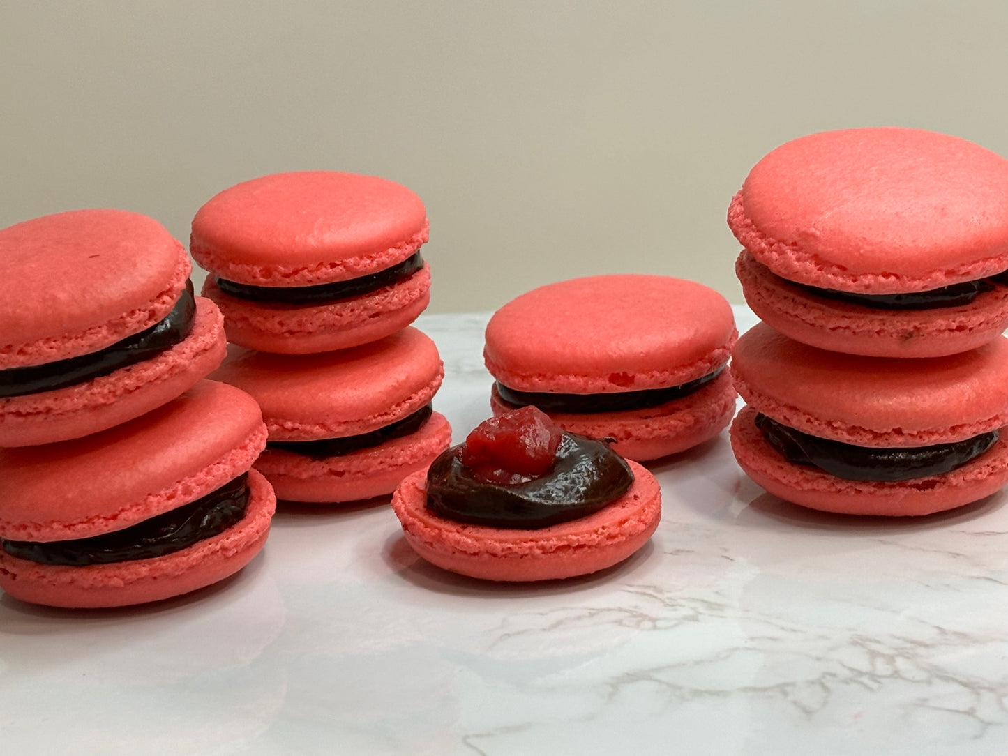 Raspberry Chocolate Macarons