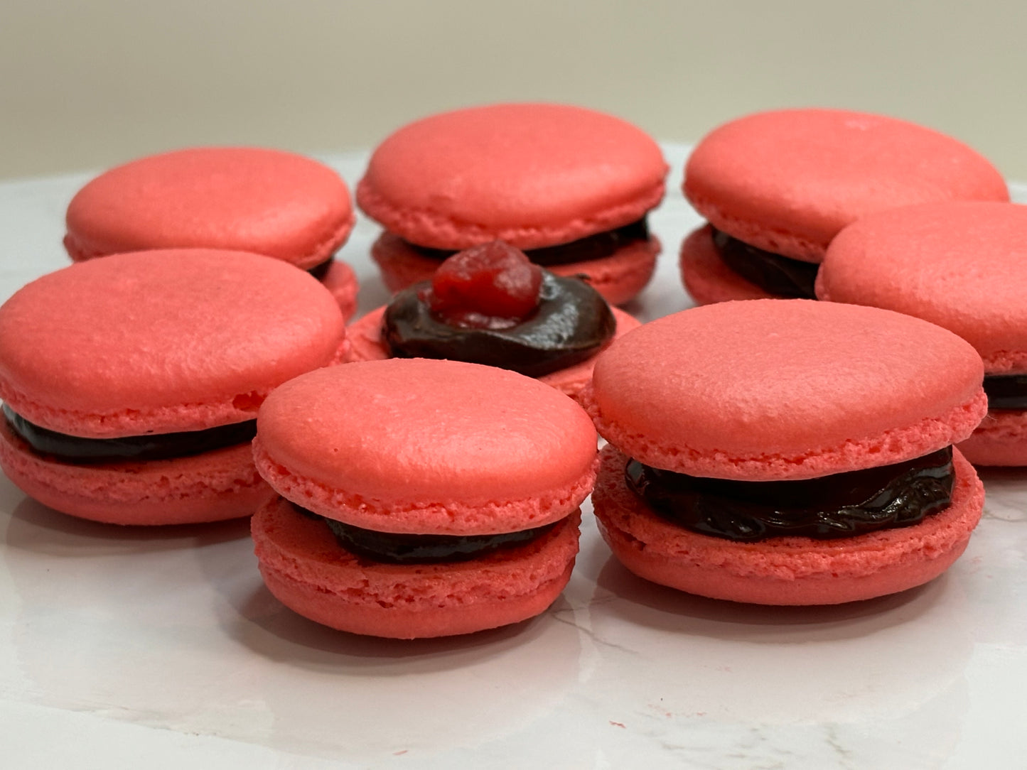 Raspberry Chocolate Macarons