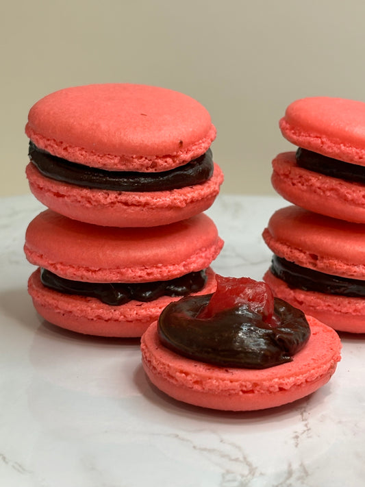 Raspberry Chocolate Macarons