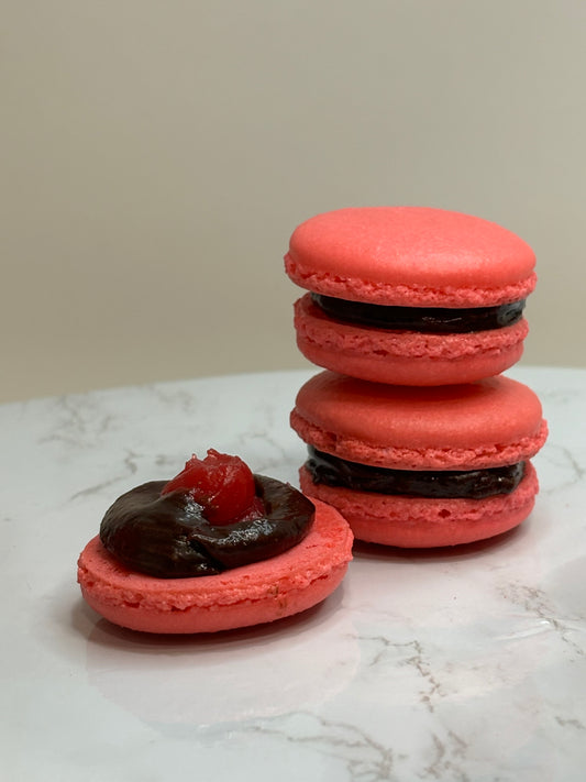 Raspberry Chocolate Macarons